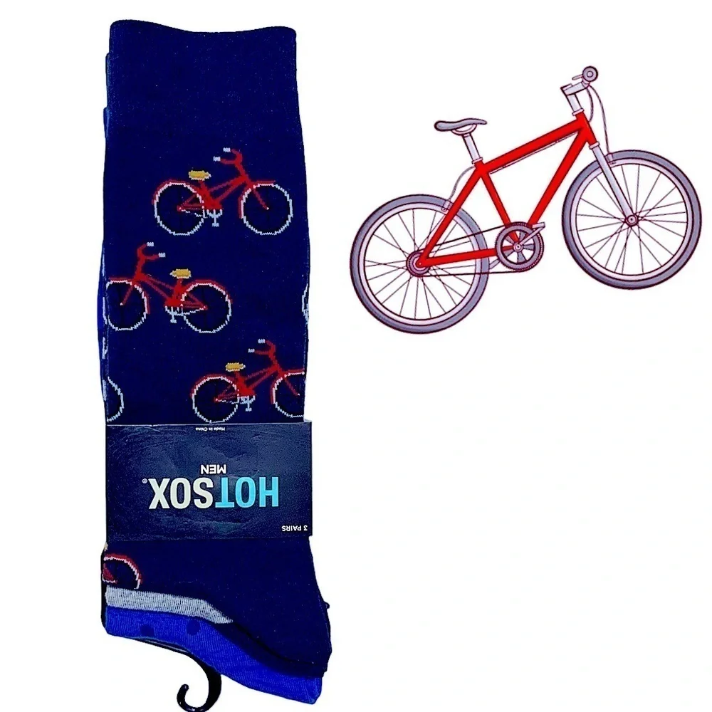 Hot Sox Bicycle Theme Novelty Dress Crew Socks 3 pack Gift Men’s Unisex Blue